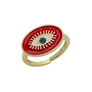 Bague ajustable œil porte-bonheur en argent sterling 925 massif plaqué or avec émail rouge, bijoux fins, vente en gros - Product Image 1