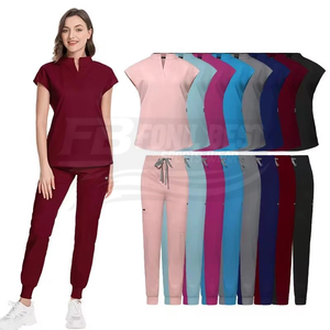 Women's <b>Scrub</b> Sets With V-Neck Top And Jogger Pants In Black <b>Blue</b> Pink For Hospital Use Polyester Knitted Fabric - Product Image 3