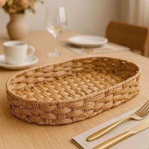 Elegant <b>Rectangular</b> Rattan <b>Basket</b> Coffee Serving Tray and Decorative Home <b>Storage</b> <b>Basket</b> for Home Decor The Handmade Collection - Product Image 4