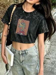 Women Slim Fit Breathable Canvas Silk/Cotton Half Sleeve Digital Printed Crop <b>Top</b> T Shirts Casual Wear Custom Color Design High - Product Image 3