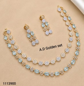 Gold Plated Women's <b>Necklace</b> and Earring Set with Pink Crystal and Rhinestone Flower Design for Wedding Romantic Jewelry - Product Image 5