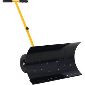 Pelle à neige jaune de 29 pouces avec roues de 10 pouces et poignée réglable à angle amorti, outil pratique pour pousser et enlever la neige - Product Image 2