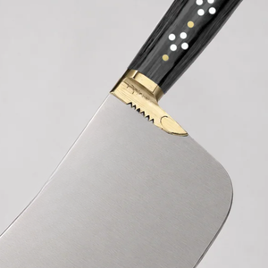 Couteau à viande robuste PK-BS, lame large courbée argentée, manche en bois noir, embout doré, couteau de boucher pour couper la viande - Product Image 3