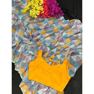 Party Wear with Flower Print Work Sequence Work Saree <b>White</b> - Product Image 1