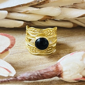 Latest Design Black Onyx <b>Rings</b> Boho Floral Bands Boho Brass <b>Ring</b> For Women 18k <b>Gold</b> Plated Botanical <b>Cocktail</b> Wholesale/OEM/ODM - Product Image 1