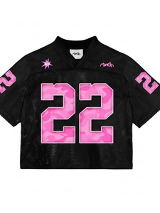 Maillot de football personnalisé en mesh, coupe courte, impression HD, camouflage rose, numéro, t-shirts hip-hop, très demandé - Product Image 5