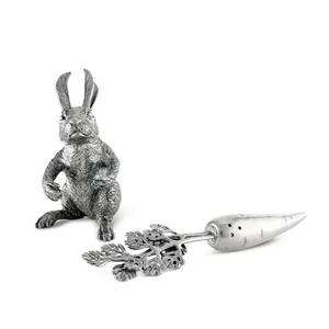 Handmade Silver Rabbit Sculpture With Carrot Table Decor <b>Easter</b> Animal Figure Traditional Home Accent Living Room Decoration - Product Image 1