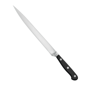 Cuchillos de rebanar de hoja larga premium de acero inoxidable, afilados, de filo recto estrecho, con mango negro de triple remache para trinchar carne - Product Image 2