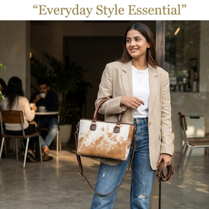 Mini Bolso Tote de Cuero Genuino con Pelo |   Bolso de mano con estampado de piel de vaca y correa cruzada |   Bolso Tote Compacto, Duradero y Elegante de Diseño - Product Image 5