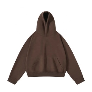 Sweat-shirt à capuche marron pour homme, coupe oversize, manches classiques, couleur unie, tricoté décontracté en molleton FRENCH TERRY, collection automne 2027 - Product Image 1