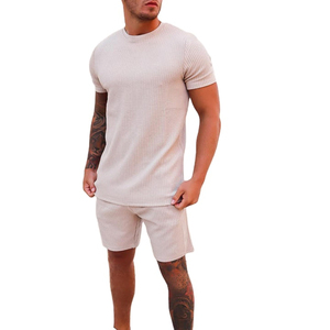 Produit en promotion, nouvelle arrivée, ensemble t-shirt et short pour homme, manches courtes, été, couleurs contrastées, ensemble homme en coton respirant - Product Image 5