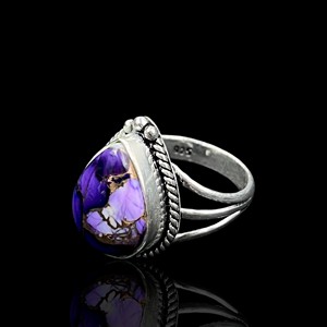 Anillo de Plata de Ley 925 con Dalia Púrpura y Turquesa, Anillo de Gema Azul Púrpura en Forma de Pera Hecho a Mano al por Mayor para Mujer - Product Image 3