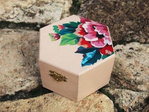 Boîte de rangement carrée en bois écologique peinte à la main, boîte cadeau décorative vintage, organisateur artisanal fait main avec couvercle, logo personnalisé - Product Image 2