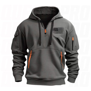 Sudaderas con capucha personalizadas para hombre, con cremallera de un cuarto, forro polar, estilo táctico, tipo cargo, holgadas, para entrenamiento - Product Image 2