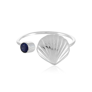 925 Sterling Silver Scallop Shell <b>Ring</b> – Adjustable <b>Lapis</b> Coastal Jewelry - Product Image 1