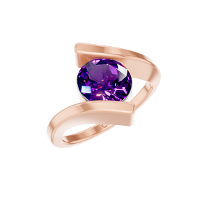 Anillo de amatista de corte ovalado solitario de oro macizo de 14K, ajuste de tensión, piedras preciosas clásicas Unisex, compra a granel, joyería fina - Product Image 3