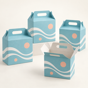 Custom Aqua Geometric Gable Handle Paper <b>Box</b> for Cosmetic Party <b>Favors</b> and Retail Gifts - Product Image 6