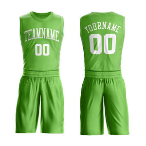 Ensemble d'uniformes de basketball unisexe, col rond, sans manches, vert, séchage rapide, respirant, grande taille, nom d'équipe personnalisé, 100% polyester - Product Image 2
