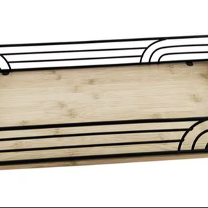 Plateau en bambou tendance avec poignées en fil métallique noir – Rangement élégant et moderne pour la décoration et l'organisation de la maison - Product Image 1