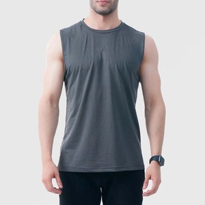 Camiseta sin Mangas para Hombre, Gris, de Secado Rápido, Cuello Redondo, Color Sólido, Tejida, Informal - Product Image 4