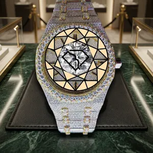Round <b>Case</b> Lab Diamond Stainless Steel 46mm Full Pave Iced Out Quartz <b>Watch</b> Custom Hip Hop Waterproof Roman Numeral Dial - Product Image 3