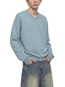 เสื้อสเวตเชิ้ตคอวีทรงโอเวอร์ไซส์ ยูนิเซ็กซ์ ผ้าฟลีซหนานุ่ม แขนเสื้อแบบแร็กแลน คอกลม สไตล์ลำลอง สตรีทแวร์ ทรงหลวม - Product Image 5