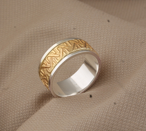 Luxury 925 Sterling <b>Silver</b> and Brass Mixed Metal Band <b>Ring</b> Handmade Two-Tone Textured <b>Statement</b> Band High-Quality Band <b>Ring</b> - Product Image 6