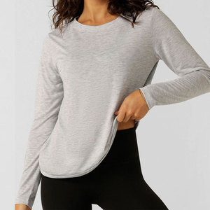 Women's Spandex Crew Neck <b>Long</b> Sleeve Shirt High Quality Summer Wear New Arrival Sports Fitness Top Seamless Blank Shirt - Product Image 6