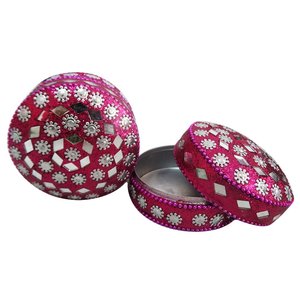 Round Pink Inlay <b>Jewelry</b> <b>Box</b> with Mirror Beads and Lid Closure for Storage Organiser - Product Image 6
