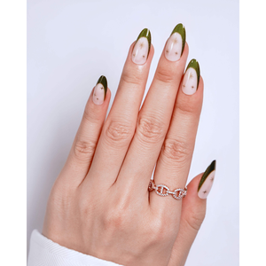 Uñas Postizas de Presión Forma Almendrada Verde Cromado Punta Francesa Estrella Personalizadas Uñas Artificiales Estampado Dorado Mediano ABS Arte de Uñas Venta al por Mayor - Product Image 1