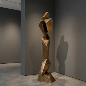 Escultura de Piso Abstracta Geométrica de Bronce Moderno, Estatua Decorativa de Lujo para Sala de Estar, Vestíbulo de Hotel, Oficina y Entrada - Product Image 4