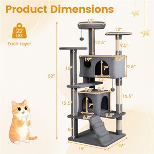 Torre per Gatti Grigio Chiaro 132 cm, Albero da Gioco Multifunzione per Gatti con Posti Sosta, Cucce e Tiragraffi per Arrampicata e Gioco - Product Image 5