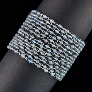Natural Flashy Labradorite Rosary Chain 3MM Faceted Round Gemstone <b>Wire</b> Wrapped 925 <b>Sterling</b> <b>Silver</b> Jewelry Chain Wholesale Bulk - Product Image 6
