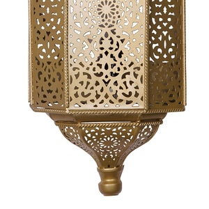 Golden <b>Brass</b> Color Moroccan <b>Lantern</b> Wall Sconce with Intricate Cutout Design for Home Decoration - Product Image 3