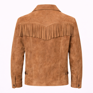 Unique Men’s Vintage Tan <b>Suede</b> Fringe Leather <b>Jacket</b> Western Cowboy Lace Up Style with Tassel Detailing Bulk Order - Product Image 3