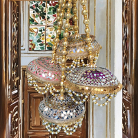 Lustre indien en bambou avec perles miroir pour mariages, Haldi, Mehndi, Sangeet, Diwali, décorations murales festives et décoration intérieure