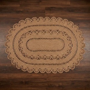 Tapis ovale en jute tressé, motif médaillon, fait main, style bohème, à poils plats, pour salon - Product Image 2