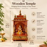 Mini temple en bois peint à la main en cuivre, tiroir traditionnel pour Pooja, Mandir sur pied/à poser, en bois indien, pour mariage et anniversaire