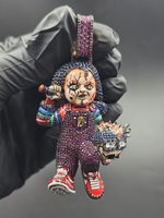 Colgante de Lujo de Plata de Ley con Diseño de Muñeco Chucky Esculpido en 3D, Estilo Hip Hop Rapper, con Moissanita VVS Personalizada y Engaste de Garra, Baño de Rodio/Oro