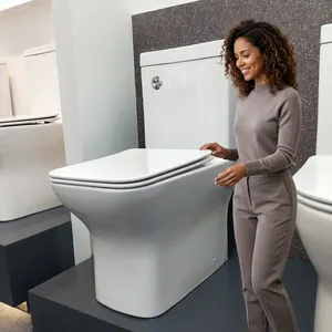 WC allongé deux pièces 7002B à double chasse, à sortie verticale, design vitreux. - Product Image 2