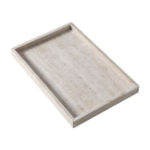 Natural Stone <b>Travertine</b> Marble Serving Tray With Smooth Edges For Safe Food Serving And Stylish <b>Table</b> Decoration Purpose - Product Image 1