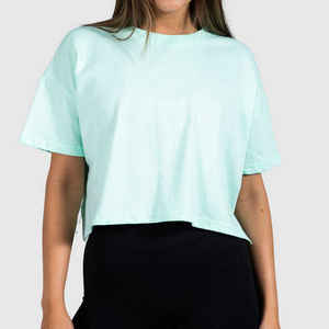 Fabricación al por mayor de los tops cortos más vendidos para mujer, camisetas cortas lisas, personaliza tu propio logotipo, top corto 100% algodón para mujer - Product Image 6