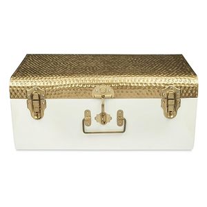 Luxury White Metal <b>Trunk</b> <b>Storage</b> <b>Box</b> with Gold Brass Hardware Decorative Organizer Chest Vintage Suitcase Case home decor - Product Image 1