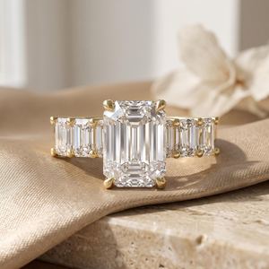 Gorgeous 2CT <b>Emerald</b> Cut Moissanite 7 Stone <b>Ring</b> 925 <b>Silver</b> With Rhodium Plated Wedding Jewelry for Women's Party Gift - Product Image 1