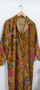 Robe kimono longue à manches longues en coton tissé à la main, imprimé au bloc, col en V, séchage rapide, motif animalier/floral, pour demoiselle d'honneur - Product Image 2