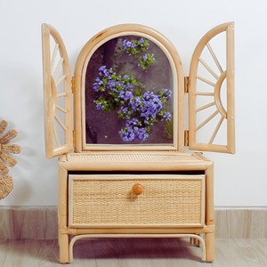 Toddler makeup <b>table</b> boho-inspired kid bedroom <b>decoration</b> natural rattan <b>dressing</b> desk vanity - Product Image 3