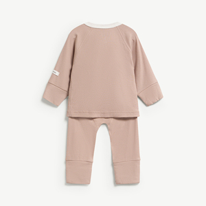 Ensemble 2 pièces unisexe pour bébé en Lyocell Spandex côtelé à manches longues avec boutons-pression, barboteuse à pieds pour nouveau-né, ODM Vietnam - Product Image 2