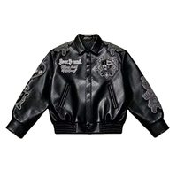 Blouson aviateur en cuir véritable noir de qualité supérieure pour homme, avec patch brodé, col rabattable, style motard, pour l'automne