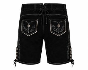 Shorts Lederhosen bavarois brodés pour hommes, motif floral, taille mi-haute, fermeture boutonnée, longueur Bermuda, en toile de coton tissée - Product Image 2
