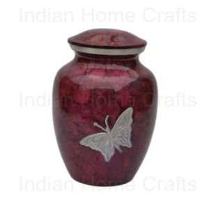 Brass Cremation Urn 200 Cubic Inch Gold <b>Memorial</b> <b>Keepsake</b> Vase Butterfly Table Decor - Indian Home Crafts - Product Image 4